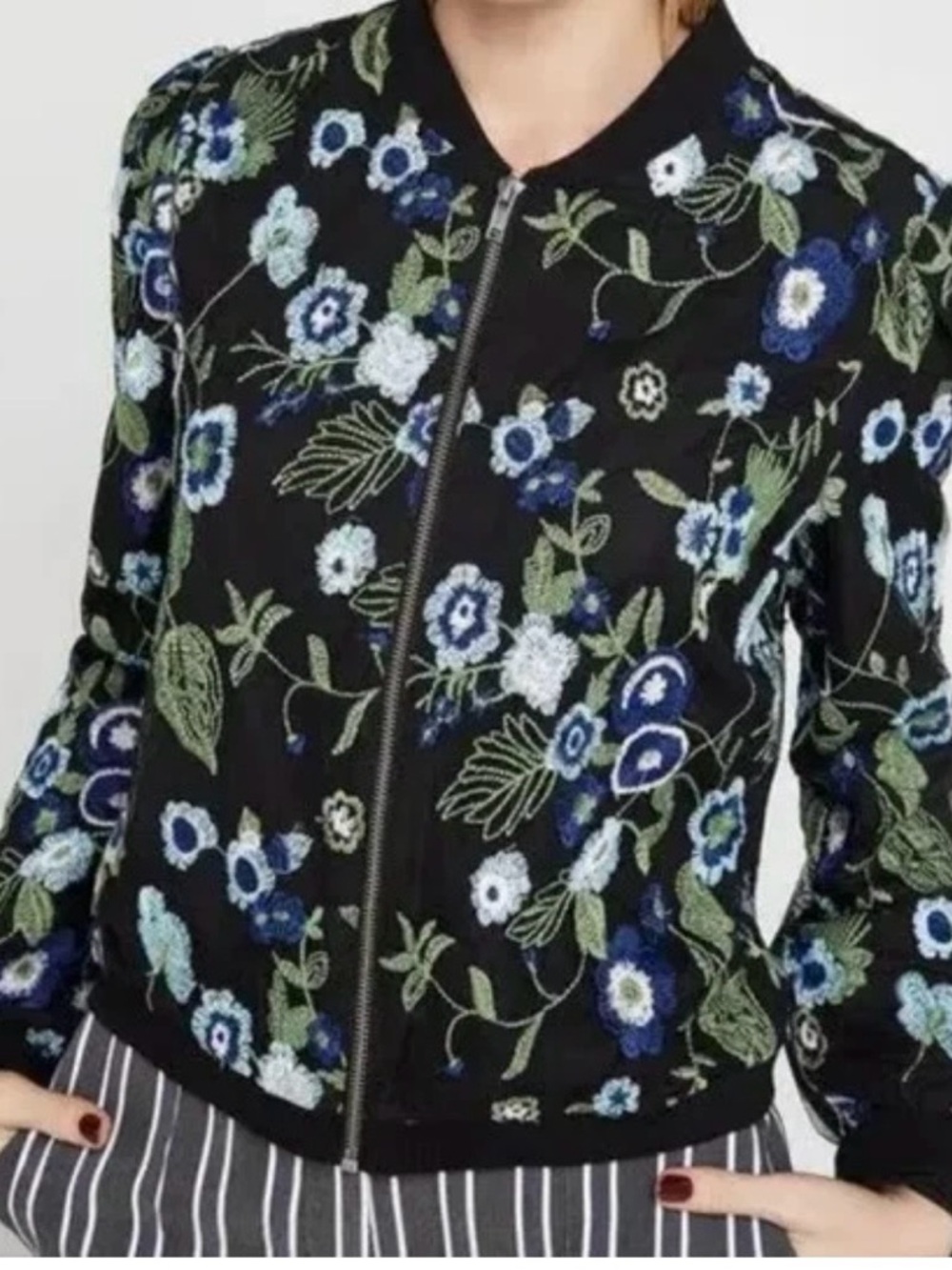 BCBGeneration Embroidered Floral Bomber Jacket - S